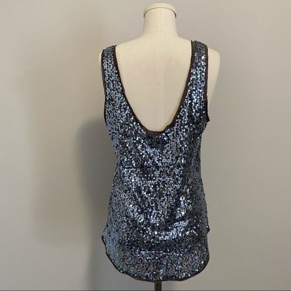 Aritzia Talula Silver Grey Sequin Tank Top Low Back - Picture 6 of 11